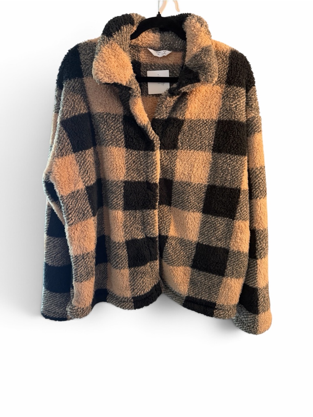 Mama/Mini Mr Cozy Sherpa Plaid Jacket - Tan & Black PTP 25”, L26”